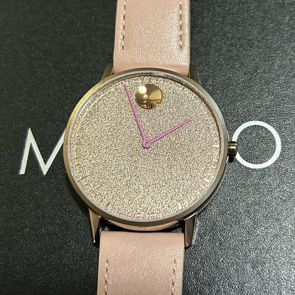 Movado FACE Watch With 41mm RoseGold Textured Face & Pink Leather Band - Picture 2 of 8